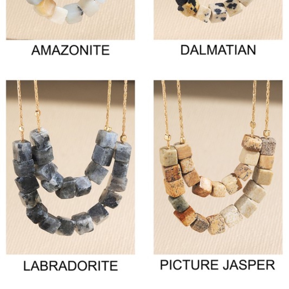 SOLD OUT Labradorite Cube Natural Stone Double Layer Necklace - Picture 4 of 4